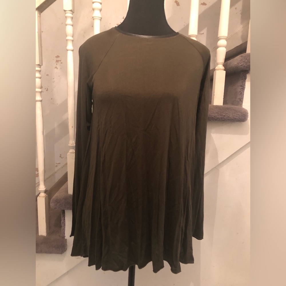 Zara khaki leather trimmed top